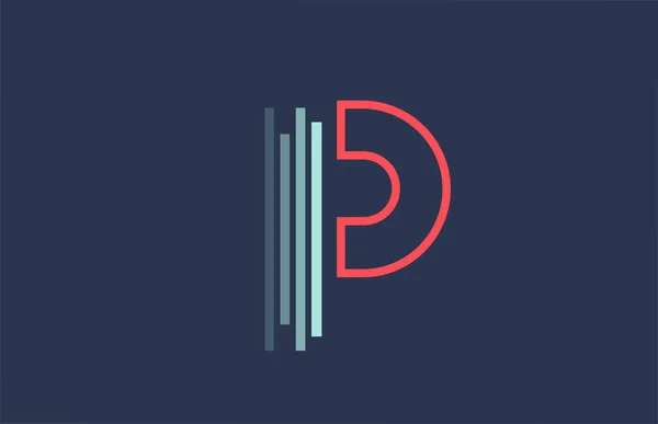 ビジネスやラインデザインの会社のための青赤Pアルファベット文字のロゴアイコン — ストックベクタ