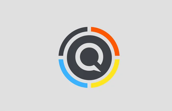 ビジネスやサークルデザインの会社のための黄色オレンジ青Qアルファベット文字のロゴ — ストックベクタ
