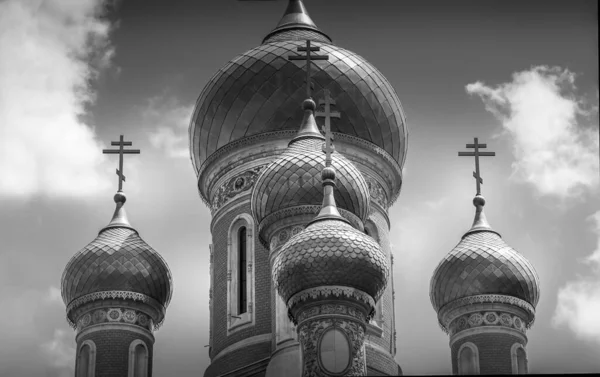 Classic Russian Christian Orthodox Church Golden Plated Close Black White — Stock Photo, Image