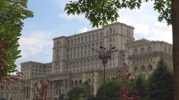 Video Exteriér Romanias Palace Parliament Známý Jako Dům Lidu Postaven — Stock video