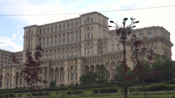 Video Exteriér Romanias Palace Parliament Známý Jako Dům Lidu Postaven — Stock video