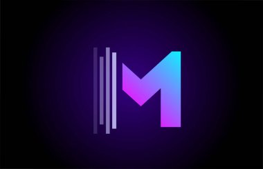 İş ve şirket için M alfabesi harfi logosu. Kimlik için mavi pembe tasarım