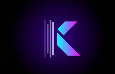 İş ve şirket için K alfabesi harfi logosu. Kimlik için mavi pembe tasarım