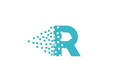 İş ve şirket için R alfabesi harfi logosu simgesi. Şirket kimliği için yeşil aşınmış piksel tasarımı