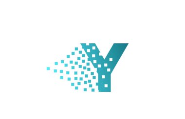 İş ve şirket için Y alfabesi harfi logo simgesi. Şirket kimliği için yeşil aşınmış piksel tasarımı