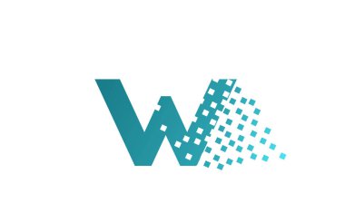İş ve şirket için W alfabesi harfi logo simgesi. Şirket kimliği için yeşil aşınmış piksel tasarımı