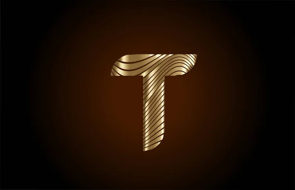 公司的T黄色字母标识图标 奢侈品配饰身份的金属金线设计 — 图库矢量图片