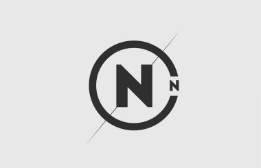 siyah beyaz alfabe N harfi logo simgesi. Şirket kimliği için basit bir çizgi ve daire tasarımı