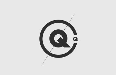 Siyah beyaz alfabe Q harfi simgesi. Şirket kimliği için basit bir çizgi ve daire tasarımı