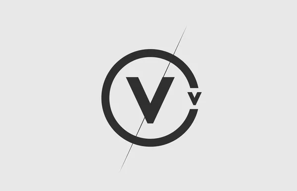 黑色白字母表V字母图标 公司身份的简单线条和圆圈设计 — 图库矢量图片