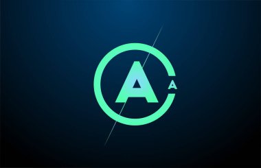 Siyah mavi A alfabe harfi simgesi. İş ve şirket için çemberli tasarım