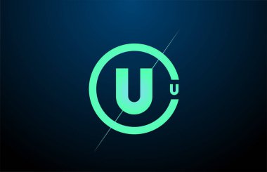 Siyah mavi U harfli alfabe simgesi. İş ve şirket için çemberli tasarım