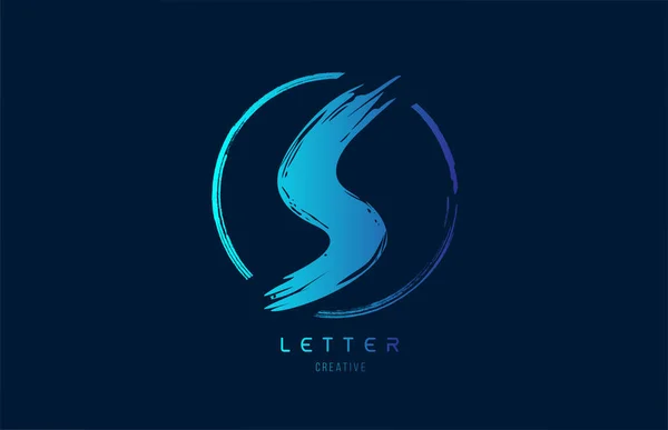 Blauwe Hand Grunge Borstel Letter Logo Pictogram Met Cirkel Alfabet — Stockvector