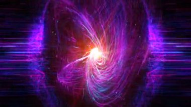 Parçacıklar dijital görsel animasyon ışınlar. Başlıklarda, sunumlarda veya VJ kullanımında kullanmak için ideal döngüsüz renksiz geometrik patlayıcı etkisi görüntüsü.