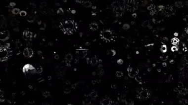 Karanlık dişli dijital görsel animasyon. Başlıklarda, sunumlarda veya VJ kullanımında kullanmak için ideal döngüsüz renksiz geometrik patlayıcı etkisi görüntüsü.