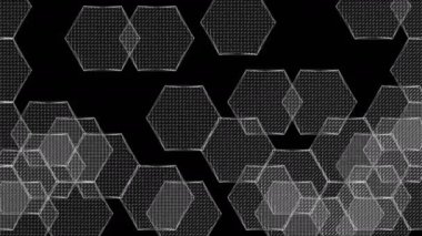 Süslü dijital görsel animasyon. Başlıklarda, sunumlarda veya VJ kullanımında kullanmak için ideal döngüsüz renksiz geometrik patlayıcı etkisi görüntüsü. 