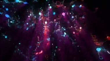 Rüya parçacıkları dijital görsel animasyon. Başlıklarda, sunumlarda veya VJ kullanımında kullanmak için ideal döngüsüz renksiz geometrik patlayıcı etkisi görüntüsü. 