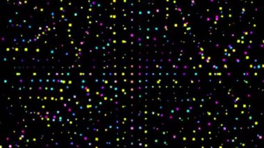 LED parçacıkları dijital görsel animasyon. Başlıklarda, sunumlarda veya VJ kullanımında kullanmak için ideal döngüsüz renksiz geometrik patlayıcı etkisi görüntüsü.