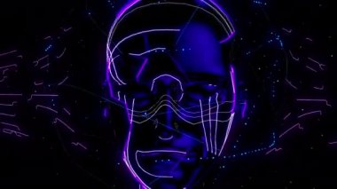 Neon-man dijital görsel animasyon. Başlıklarda, sunumlarda veya VJ kullanımında kullanmak için ideal döngüsüz renksiz geometrik patlayıcı etkisi görüntüsü. 