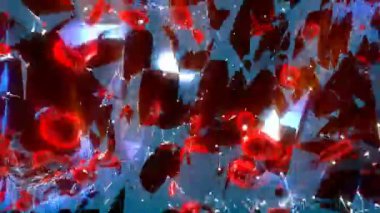 Üçgen zincirli dijital görsel animasyon. Başlıklarda, sunumlarda veya VJ kullanımında kullanmak için ideal döngüsüz renksiz geometrik patlayıcı etkisi görüntüsü.