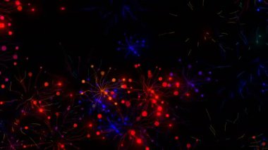 Renkli dijital görsel animasyon. Başlıklarda, sunumlarda veya VJ kullanımında kullanmak için ideal döngüsüz renksiz geometrik patlayıcı etkisi görüntüsü.