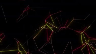 Şebeke neon dijital görsel animasyon. Başlıklarda, sunumlarda veya VJ kullanımında kullanmak için ideal döngüsüz renksiz geometrik patlayıcı etkisi görüntüsü. 