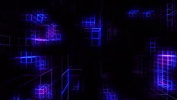 Grid Neon Digitale Visuele Animatie Naadloze Abstracte Gekleurde Geometrische Explosieve — Stockvideo