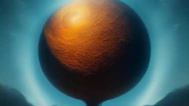 Mavi arkaplanda yüzen büyük turuncu küre