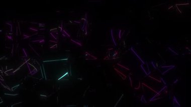 Parlak neon çizgileri koyu arkaplanda dağılmış.