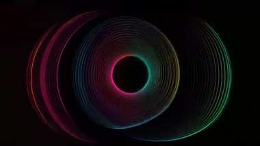 Renkli eşmerkezli daireler parlayan soyut desenler oluşturuyor