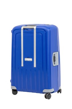 Beyaz arka plan üzerinde izole mavi plastik çanta