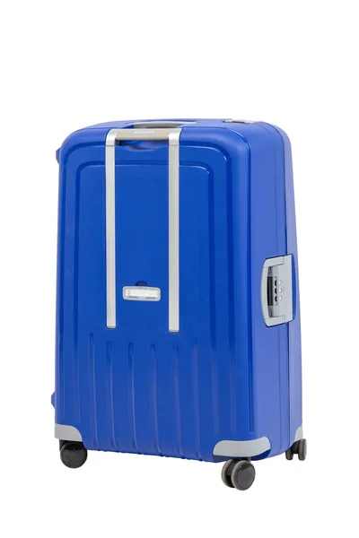 Blue Plastic Suitcase Isolated White Background — Stock Photo, Image