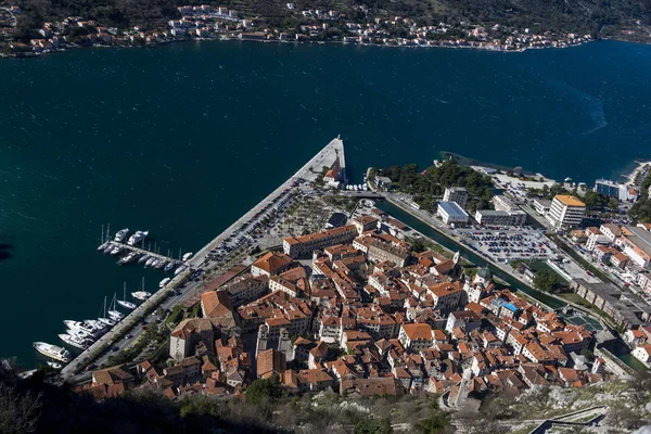 Letecký Pohled Krajinu Kotorski Záliv Město Černé Hoře — Stock fotografie