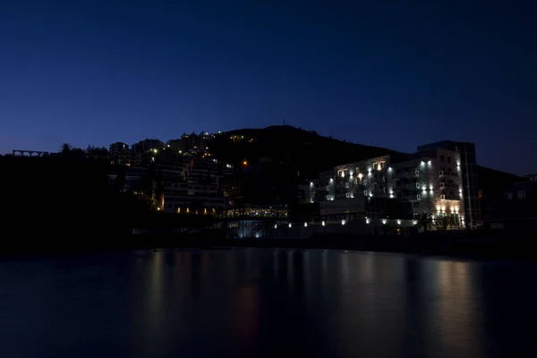 Iluminando Edificios Paisaje Urbano Escénico Montenegro — Foto de Stock
