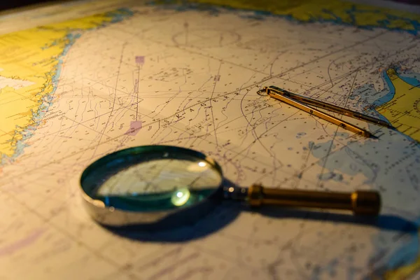 Navigering Karta Och Kompass — Stockfoto