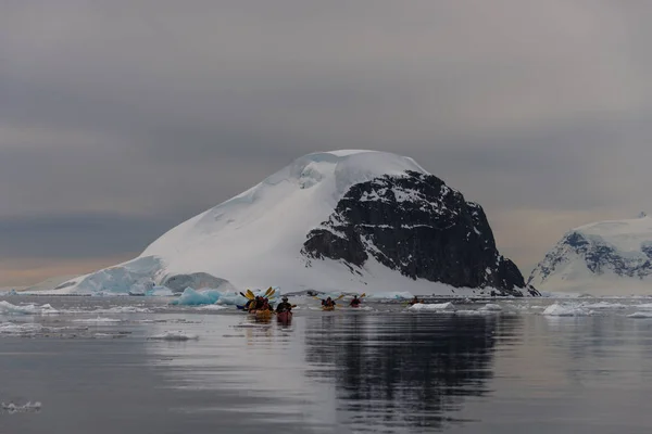 Gruppe Von Menschen Kajak Expedition Der Antarktis — Stockfoto