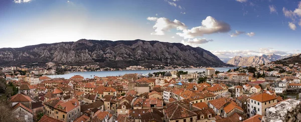 Vista Aérea Del Paisaje Ciudad Kotor Bay Montenegro — Foto de Stock