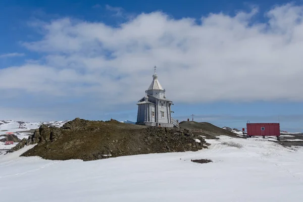 Bellingshausen Rus Antarktika Araştırma Stasyonu Antarktika Ahşap Kilise — Stok fotoğraf