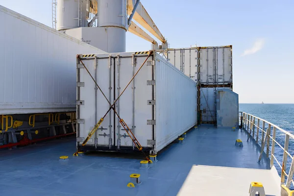 Refrigerated containers on deck of industrial ship