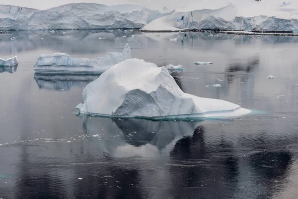 Paysage Marin Antarctique Avec Icebergs Réflexion — Photo