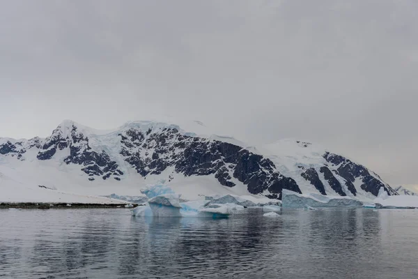 Paisagem Antártica Com Icebergs Reflexão — Fotografia de Stock