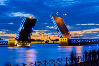 Saint-Petersburg açılan köprü beyaz gece Peter ve Paul kale manzaralı