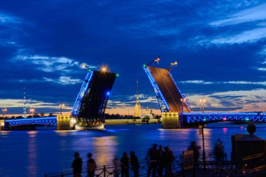 Saint-Petersburg açılan köprü beyaz gece Peter ve Paul kale manzaralı