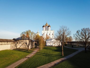 Pskov, Rusya Federasyonu üst görünümden dron Kremlin