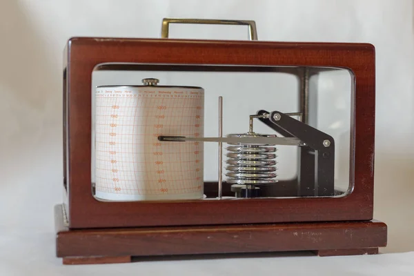 Loď Barograph Zařízení Dřevěné Krabici Detail — Stock fotografie