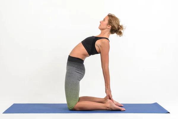 Beautiful Young Woman Doing Yoga White Background — Stock Photo, Image