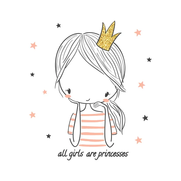 Aranyos Hercegnő Lány Divat Illusztráció Gyerekeknek Ruha Használni Print Design — Stock Vector