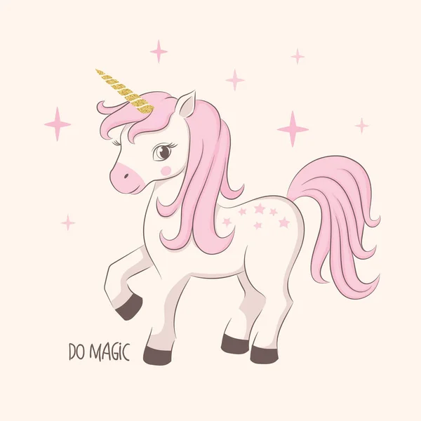 Illustration Vectorielle Pour Enfants Une Jolie Licorne Sur Fond Rose — Image vectorielle