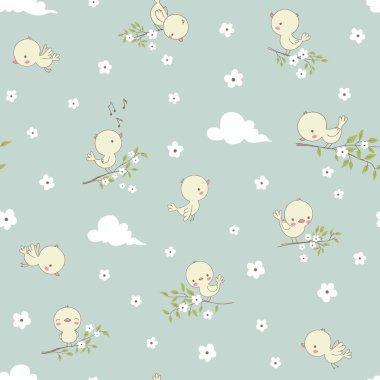 Sevimli küçük kuşlar ile çocukça sorunsuz desen