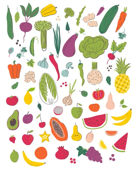 Frutas e legumes mão desenhar ilustração conjunto —  Vetores de Stock